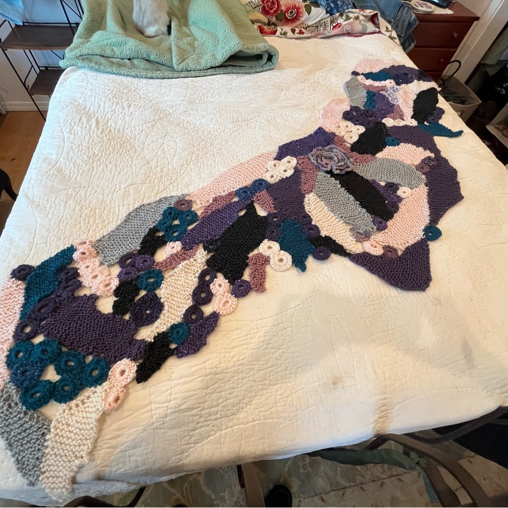 Multicolor Knit Patchwork Blanket - image 3